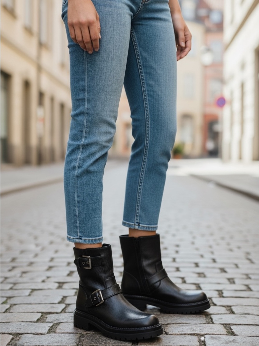 Arizona Jean Co Womens Tilpa Stacked Heel Black Combat Boots 9M